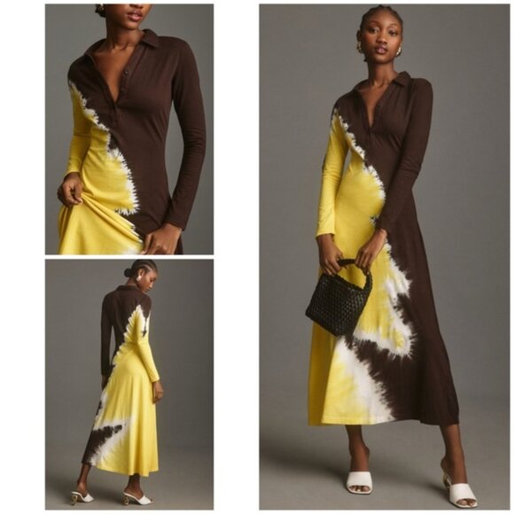 Anthropologie Bloni Tie-Dye Tech Long-Sleeve Knit Midi Dress S - NWT - Picture 1 of 6